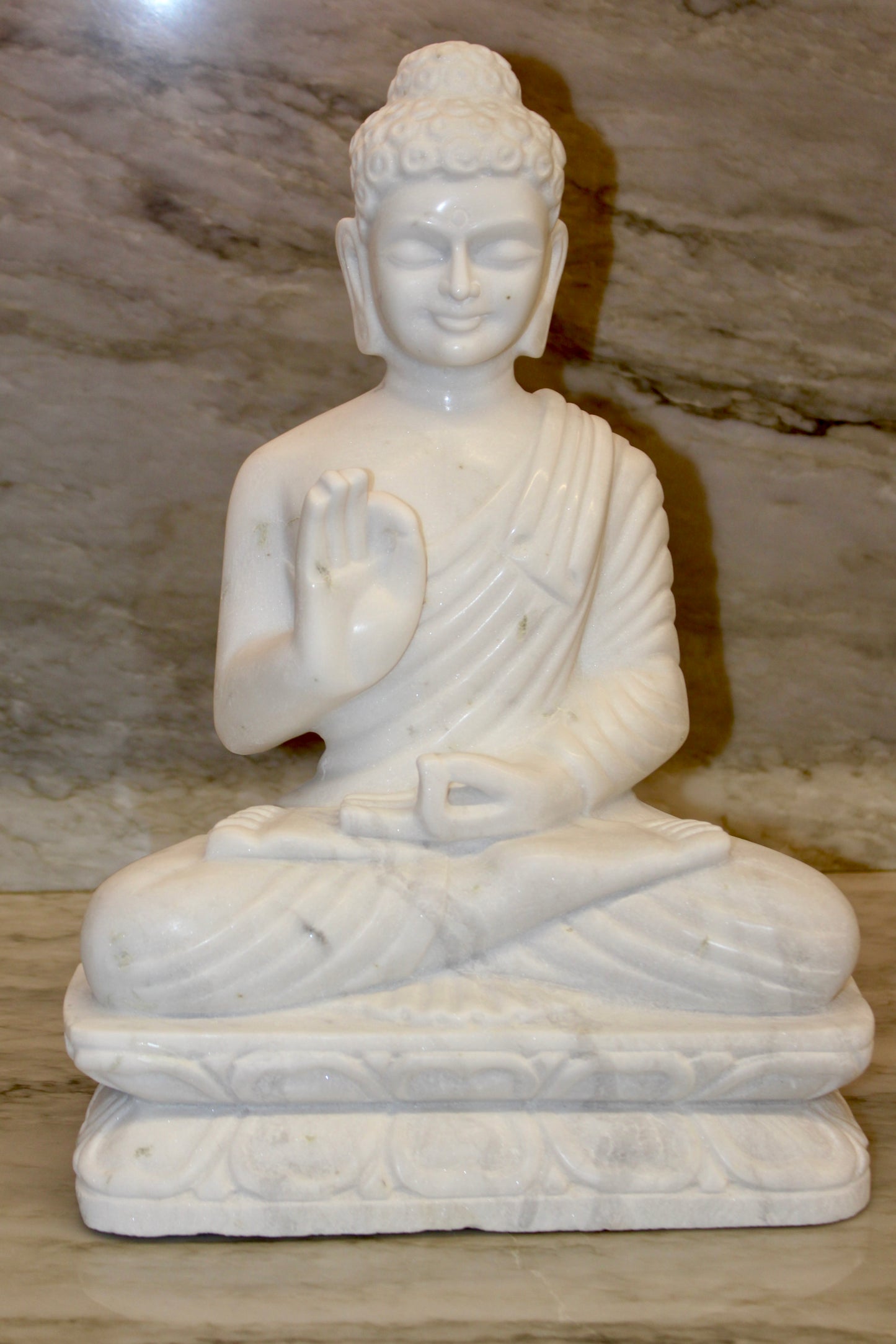 Hand-Carved Solid Marble Buddha Statue