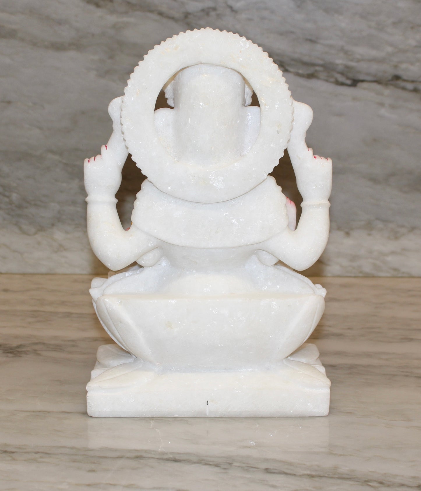 Hand-Carved Marble Ganesha Statue with Painted Accents