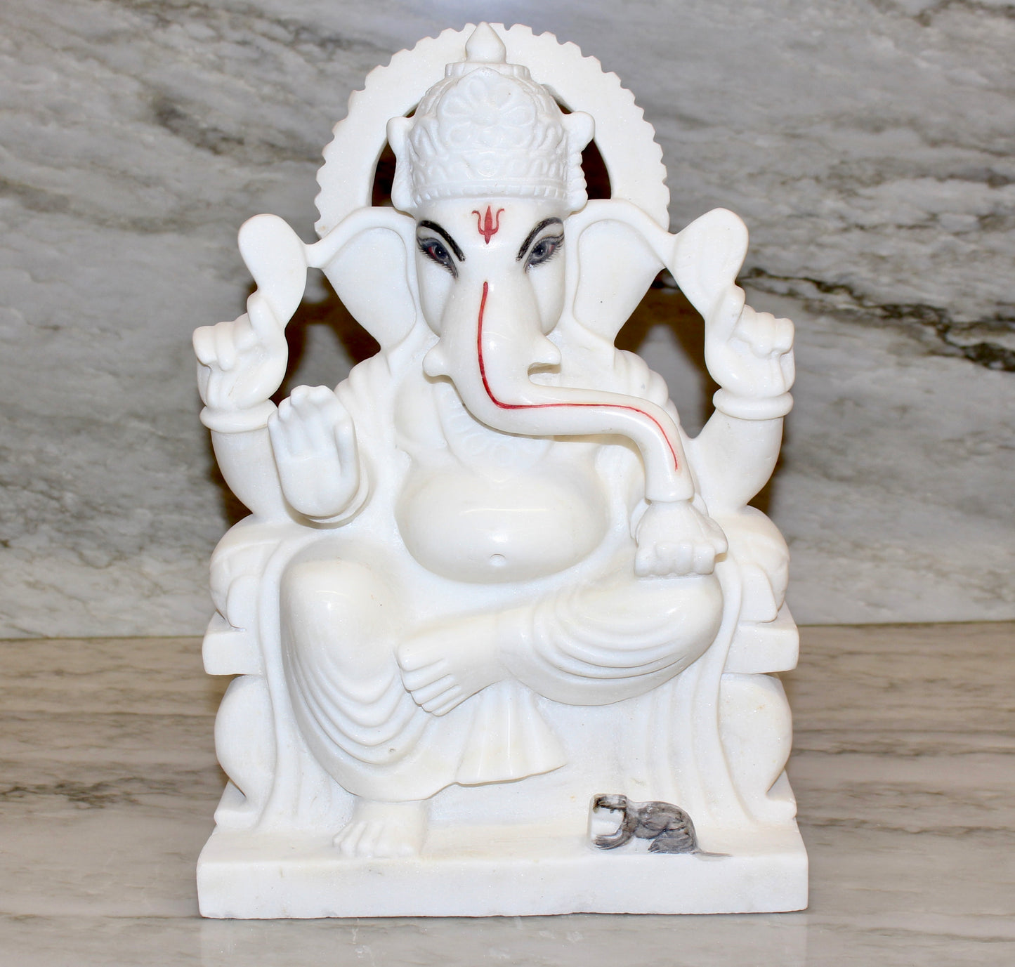 Hand-Carved White Marble Ganesha Statue