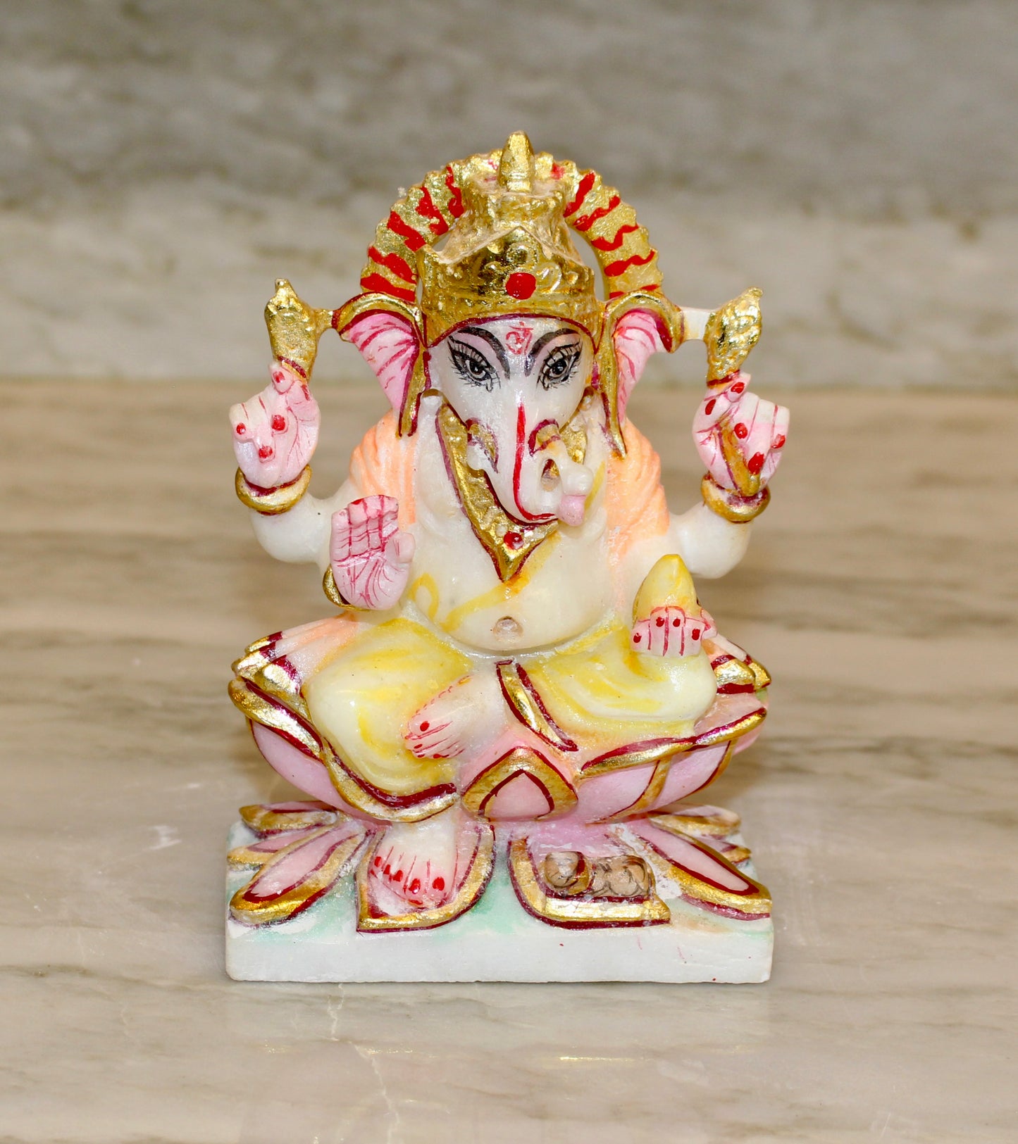 Marble-Resin Ganesha Statue with Lotus Base