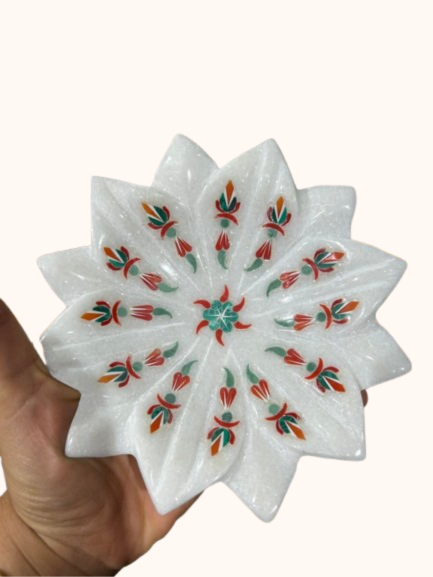 Hand-Painted Marble Floral Jewelry Tray