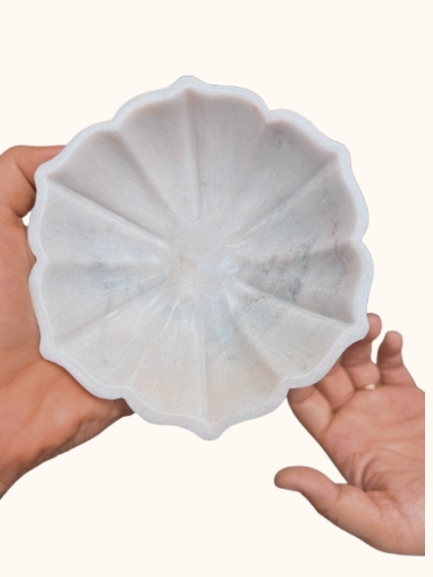 Hand-Carved Marble Scalloped Bowl