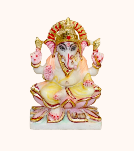 Marble-Resin Ganesha Statue with Lotus Base