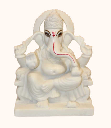 Hand-Carved White Marble Ganesha Statue